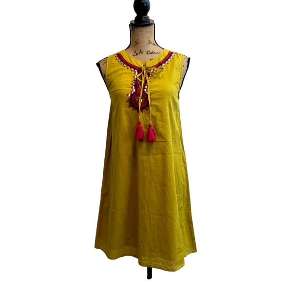 THML‎ Yellow Green Global Chic Boho Hippie Festival Embroidered Shift Dress XS - Picture 8 of 9
